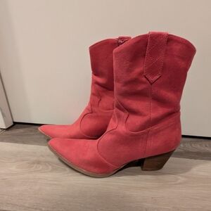 Women's Pink Suede Western Boots